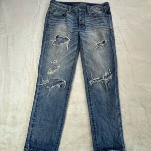 American Eagle Boy Crop Jeans Womens 6 Button Fly Distressed Grunge 32x26